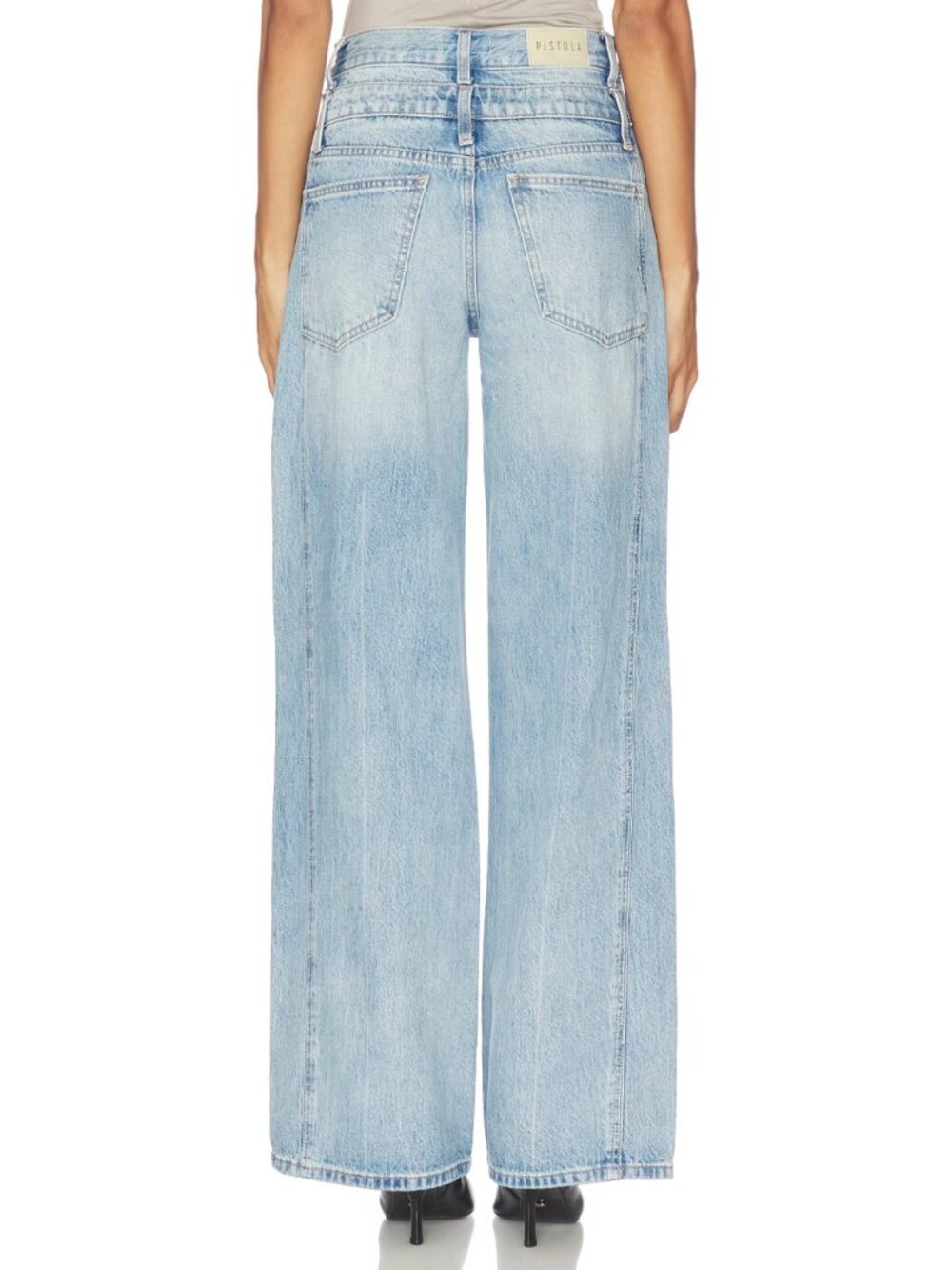 Pistola Caleb High Rise Stacked Waist Wide Leg Jeans Light Wash Rigid Denim NWT - Picture 4 of 5